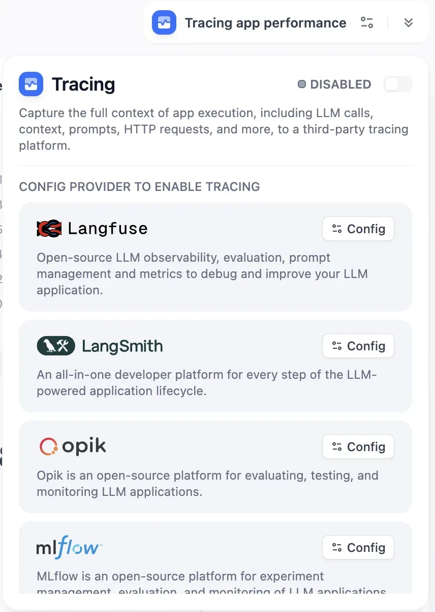 Dify Tracing 설정 - Langfuse, LangSmith, Opik 연동 옵션